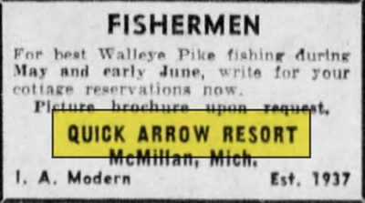 Quick Arrow Resort - May 1954 Ad (newer photo)